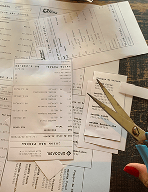 notas fiscais e códigos dos testes