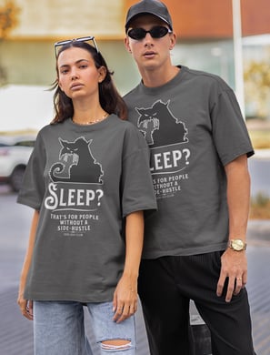 vivid calm designs, side gig club, Sleepless Grind, Hustler Cat, black cat, vivid calm designs