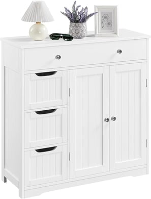 Yaheetech Meuble Rangement Salle de Bain, 4 Tiroirs 1 Placard avec 1 Plateau Réglable, 81 cm × 30 cm