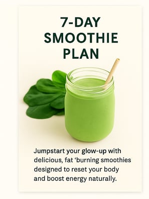 Preview image of a printable 7-day smoothie plan featuring fat-burning recipes and Glow Within Smoothies branding.
