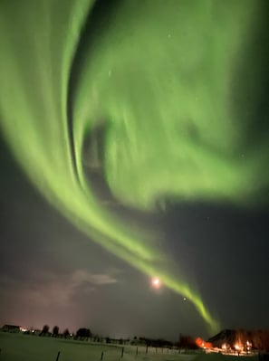 Aurora borealis or  Northern Lights near Selfoss, Iceland