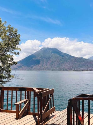 View of a volcano overlooking Lake Atitlán, Guatemala.