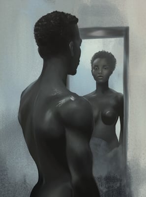 a man and woman in front of a mirror