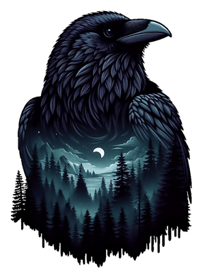 a black and white photo of a raven on a dark background