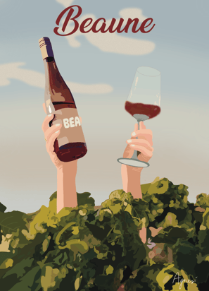 a person holding a wine glass with a bottle of beer