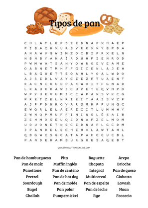 Gastronomía: Sopa de letras para imprimir gratis. Tipos de pan