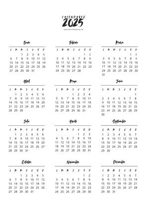 Calendario anual 2025 para imprimir gratis
