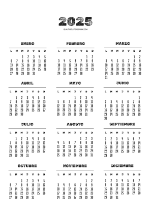 Calendario anual 2025 para imprimir gratis