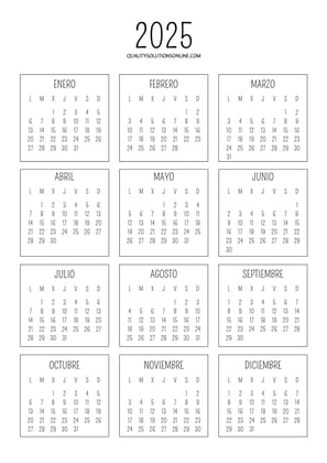 Calendario anual 2025 para imprimir gratis
