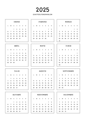 Calendario anual 2025 para imprimir gratis