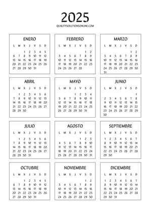 Calendario anual 2025 para imprimir gratis