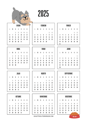 Calendario 2025 con diseño de perritos para imprimir gratis