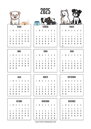 Calendario 2025 con diseño de perritos para imprimir gratis