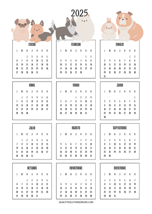 Calendario 2025 con diseño de perritos para imprimir gratis