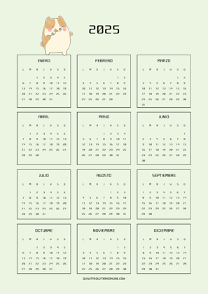 Calendario 2025 con diseño de perritos para imprimir gratis