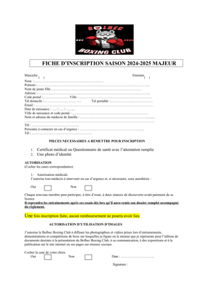 Image de la fiche d'inscription pour les majeurs, disponible à télécharger