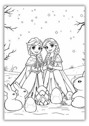 Frozen Elsa and Anna Easter Coloring Pages