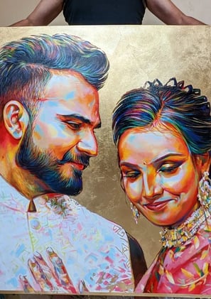 S. K . Gusani arts portrait painting of a newlywed newly married couple