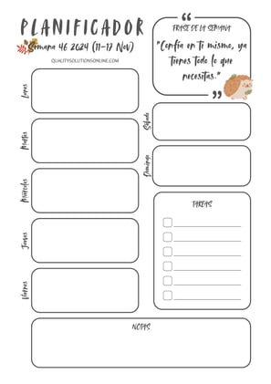 Planificador de de la semana 46 para imprimir gratis