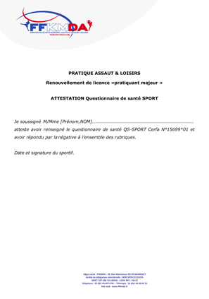 Image d'une attestation questionnaire de santé pour les majeurs, disponible à télécharger