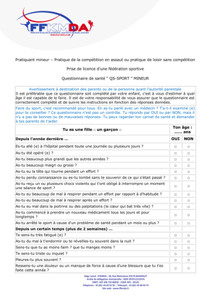 Image du questionnaire de santé pour les mineurs, disponible à télécharger