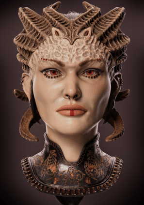 a woman with a large headpiece and a large headpiece