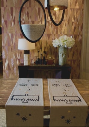 Custom textile art by Lumai Studio adding intimacy to retreat setting at Castle Ashby