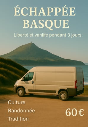 a van parked on a beach with a mountain in the background