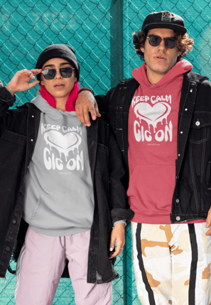 keep calm gig on, side-gig collection, white heart design, vivid calm designs, hoodies