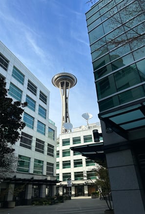 The Seattle space needle seen from below