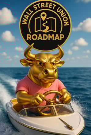a gold bull in a pink shirt and a gold bull on a boat