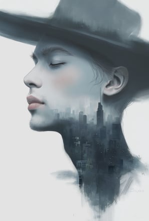 man in hat and cityscape