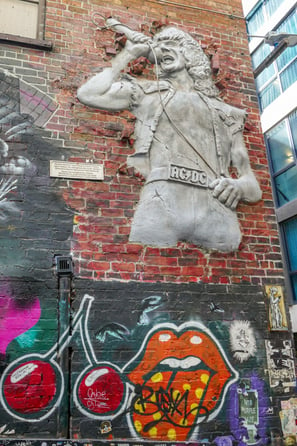 Sculpture of Bon Scott by Mike Makatron in AC/DC Lane in the CBD of Melbourne