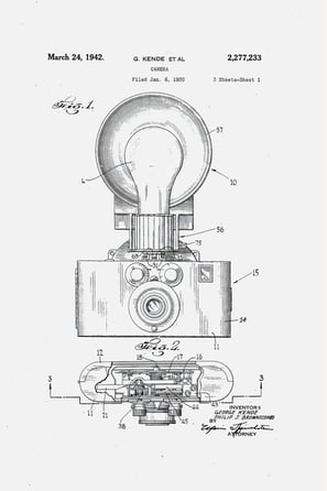 Vintage patent illustration of a flash camera.