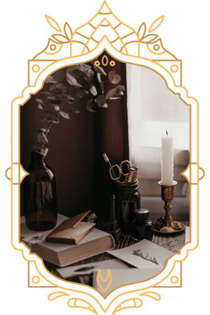 crafting material in a victorian frame