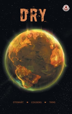 Cover of Dry issue 1 by David Cousens showing a dried up version of the Earth, as viewed from space
