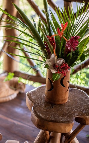 tropical flowers on balcony picked from the garden of Eden