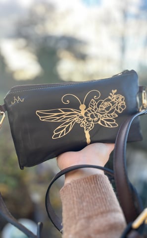 porte feuille femme brun, chocolat, avec libellule fleurie 