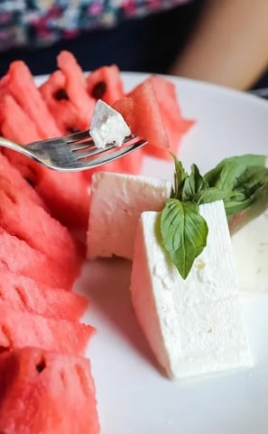Cheese with watermelon جبن أبيض مع البطيخ