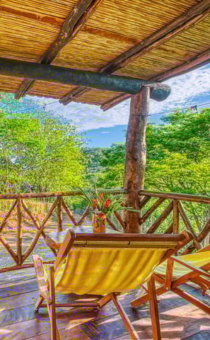 terrace wooden bungalow overlooking garden