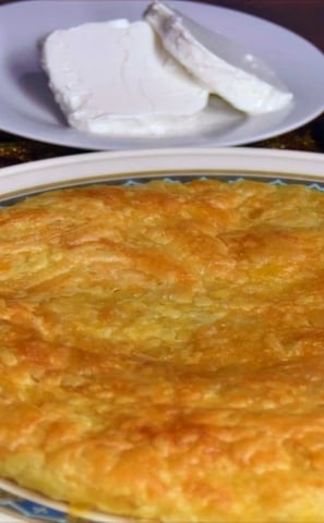 Egyptian Fateer (fatir) served with savoury cheese فطير مصري مع جبن أبيض