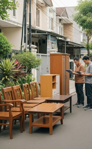 Pemeriksaan dan transaksi pembelian mebel bekas rumah oleh tim Barbe'Que