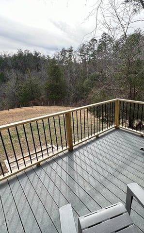 Sit on the back deck and enjoy mountain views while your dogs run and play. 