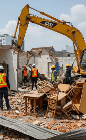 Pembongkaran rumah oleh tim Barbe'Que dalam layanan bongkar bangunan sampai rata tanah