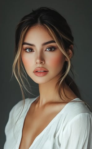 Modelo sonriendo en sesión de fotografía para catálogo de agencia de modelos
