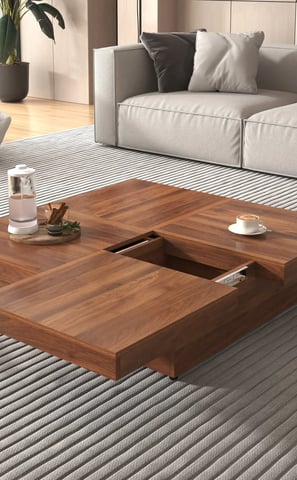 a coffee table with a coffee table and a couch
