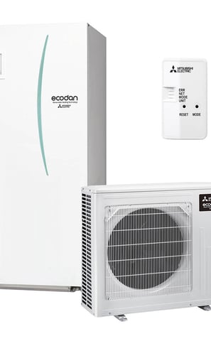 a white air conditioner with a remote control