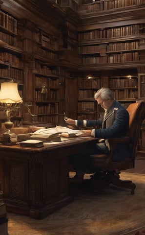 man reading papers in front of computer