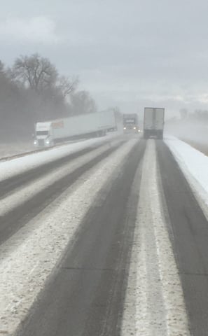 Winter driving hazards, A Tractor-trailer in the ditch on highway 281 in North Dakota.