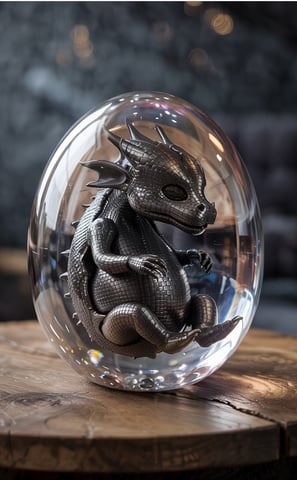 A carbon fiber dragon fetus in a resin egg